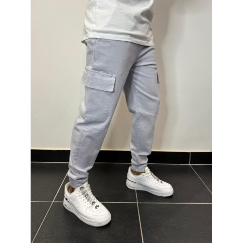 Drill Cotton Cargo Pants - Light Gray