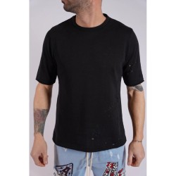 Knitted T-shirt with decorative holes - black