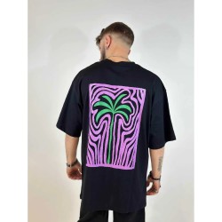 Oversized T-shirt with a palm tree print - black