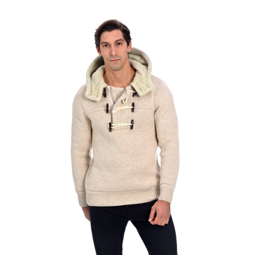 Plush Hooded Sweater - Beige