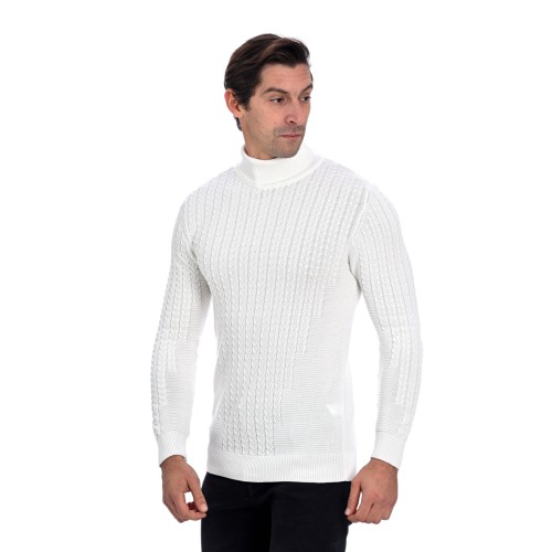 Turtleneck with a fine cable weave - cream