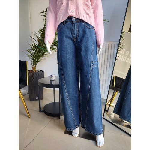 Wide Leg Jeans mit Nähten – dunkelblau