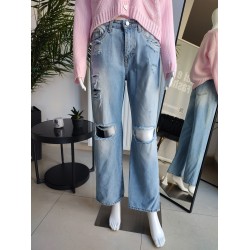 Wide Leg Jeans mit Abschürfungen - blau