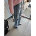 Wide Leg Jeans mit Abschürfungen - blau