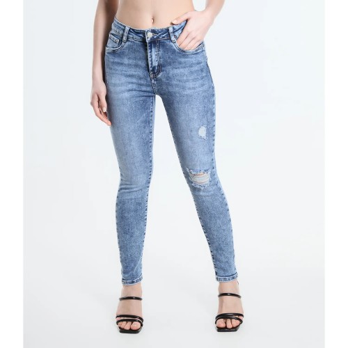 Jeansy Skinny Fit z przetarciami - niebieski