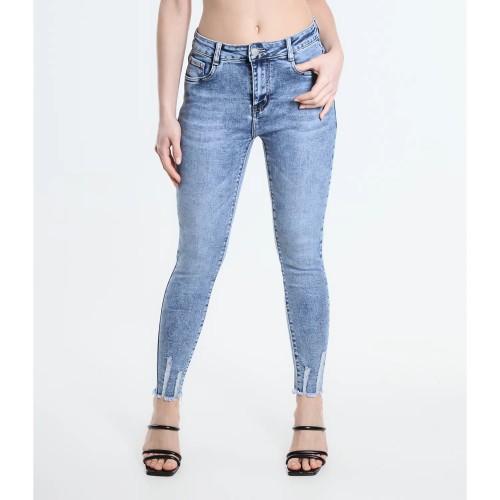 Jeansy Skinny Fit z surowo wykończoną nogawką - niebieski