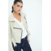 Faux leather jacket with belt - beige