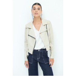 Faux leather jacket with belt - beige