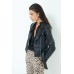 Faux Leather Jacket with Belt - black