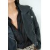 Faux Leather Jacket with Belt - black