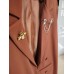 Oversized open blazer with brooches - ginger brown