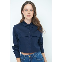 Crop collar shirt - navy blue