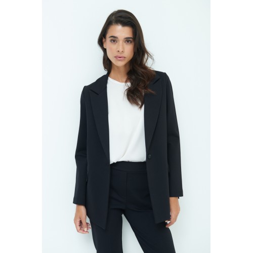 Slim Fit One Button Blazer - Black