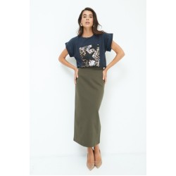 Long skirt with elastic band - army green