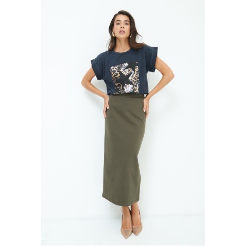 Long skirt with elastic band - army green