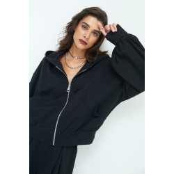 Zipped sweatshirt with hood - black