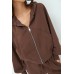 Zipped sweatshirt with hood - brown