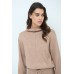 Shiny set: blouse with a stand-up collar + skirt - camel