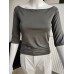 Boat Neck Blouse - Gray