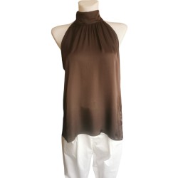 Blouse with a stand-up collar - brown