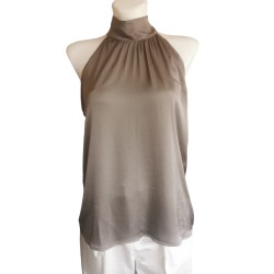 Stand-up collar blouse - dark beige