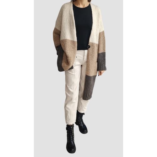 Long Striped Cardigan - Shades of Brown