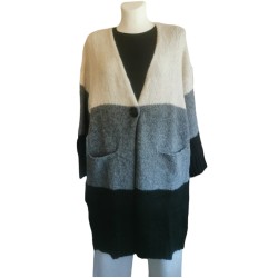 Long Striped Cardigan - Shades of grey