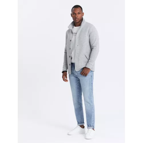 Sweatshirt with a stand-up collar and buttons - gray