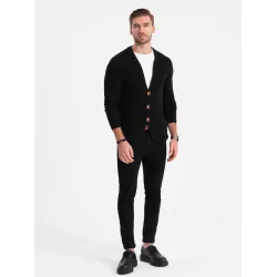 Button-up cardigan with pockets - black