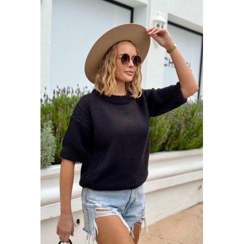 Oversized short sleeve sweater - black