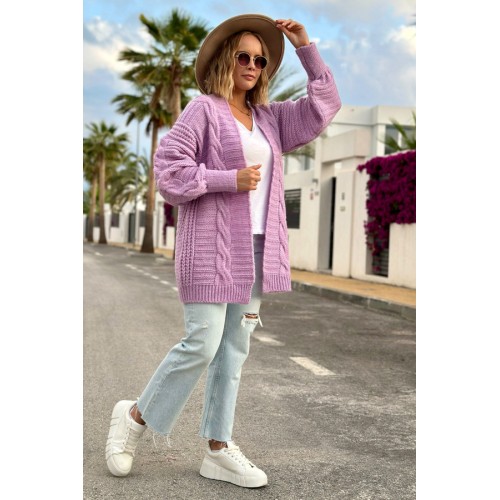 Cable Knit Cardigan - Lilac