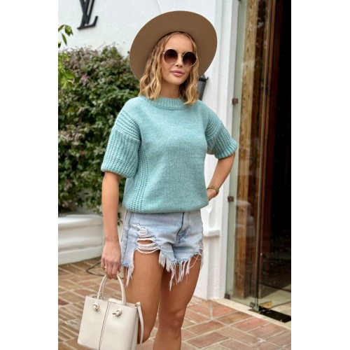 Oversized short sleeve sweater - turquoise