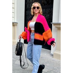 Short oversized cardigan - fuchsia/orange