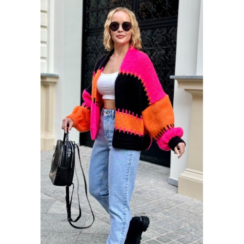 Short oversized cardigan - fuchsia/orange