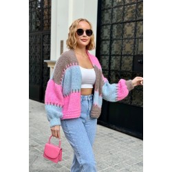 Short oversized cardigan - baby pink/blue