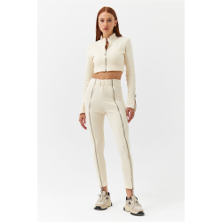 Tracksuit with short zip-up sweatshirt - cream