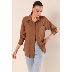 Oversized One Pocket Shirt - Brown