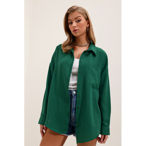 Oversized One Pocket Shirt - Emerald Green