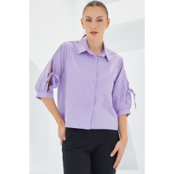 Shirt with slit and tie on the sleeve - lilac