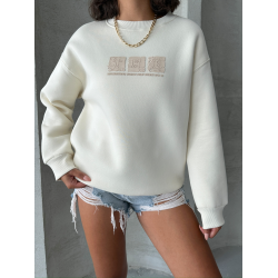 Oversize-Sweatshirt mit Emblem - creme