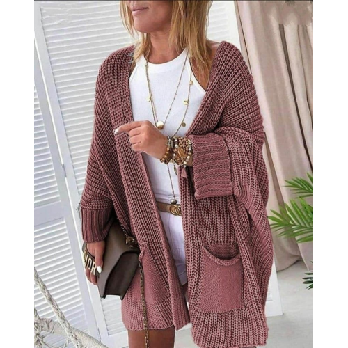 Knitted cardigan with pockets - dirty pink