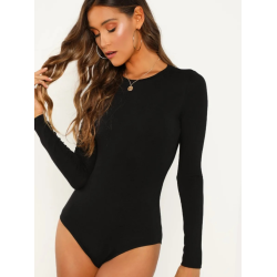 Long Sleeve Crew Neck Bodysuit - Black