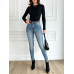 Long Sleeve Round Neck Blouse - Black