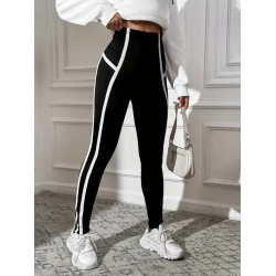 Striped Workout Tights - Black