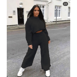 Plush wide-leg tracksuit - black