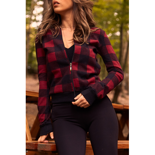 Checkered bomber sweatshirt - burgundy