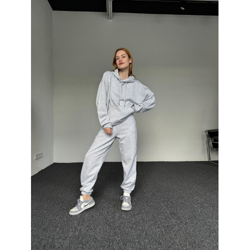 Tracksuit with decorative belt and hood - gray