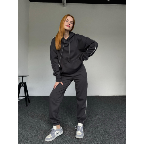 Tracksuit with decorative belt and hood - graphite