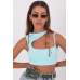 Choker Neck One Shoulder Crop Top - Blue