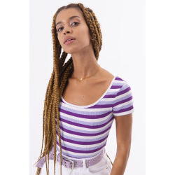 Striped top with neckline - shades of purple